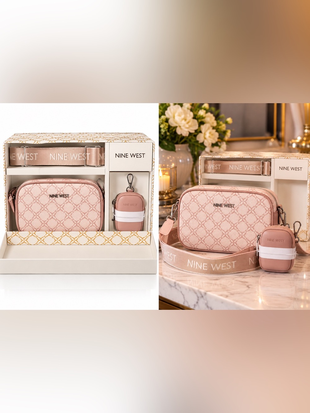 Nine West Blush Pink Logo Crossbody Bag with Matching Key Pouch